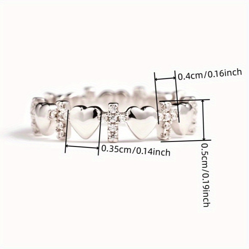 Simple Cross Heart Ring with Synthetic Zirconia